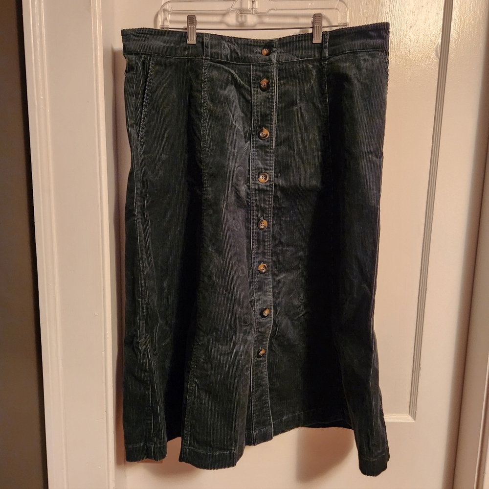 Boden Womens Button-Front Corduroy Maxi Skirt in Dark Green Size 16-18
